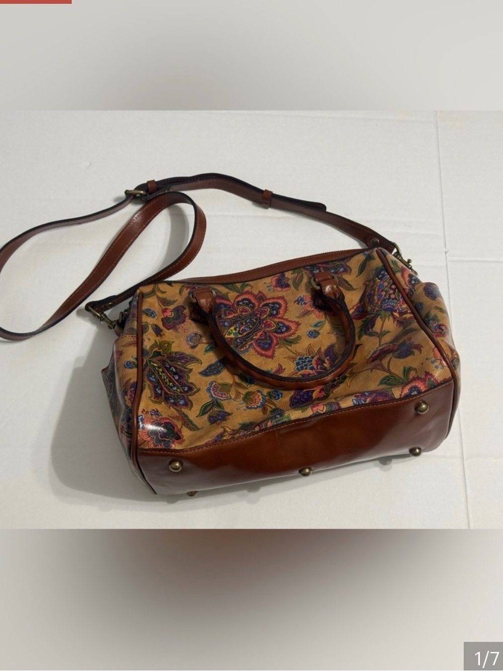 Patricia Nash Benvenuto Satchel Floral Print Leather Crossbody Bag